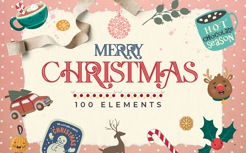 The Merry Christmas Freebie: 100 Christmas Elements In One Pack